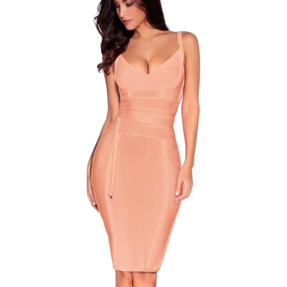 Meilun Women Small Coral Rayon Bandage Bodycon Dress Belt Detail Sexy Party Glam